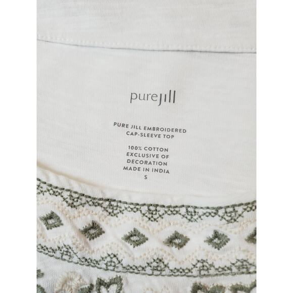 Pure J Jill Womens Small T-shirt Top EMBROIDERED Cap Sleeve Short Sleeve White - Picture 5 of 8